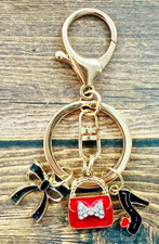 Keychain Backpack Tag Purse Charms Love Red Black Bow Heart High Heel Gold RTS