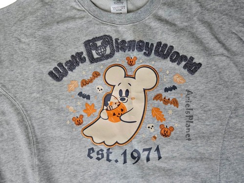 2025 Disney Parks Happy Halloween Ghost Minnie Mouse Pullover Shirt XS - Gray - Afbeelding 3 van 3
