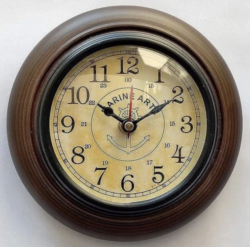 LINE Wood™ - Handmade Wooden Wall Clock 6in Vintage Look Marin Art Style