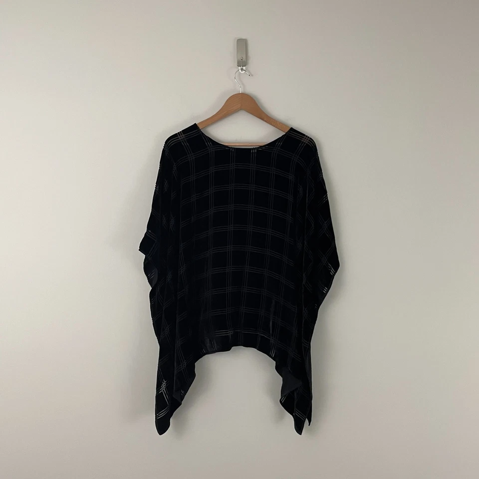 Poncho Top Mujer Eileen Fisher Negro Terciopelo Cuadros Burnout Talla Única Foto 2 de 4