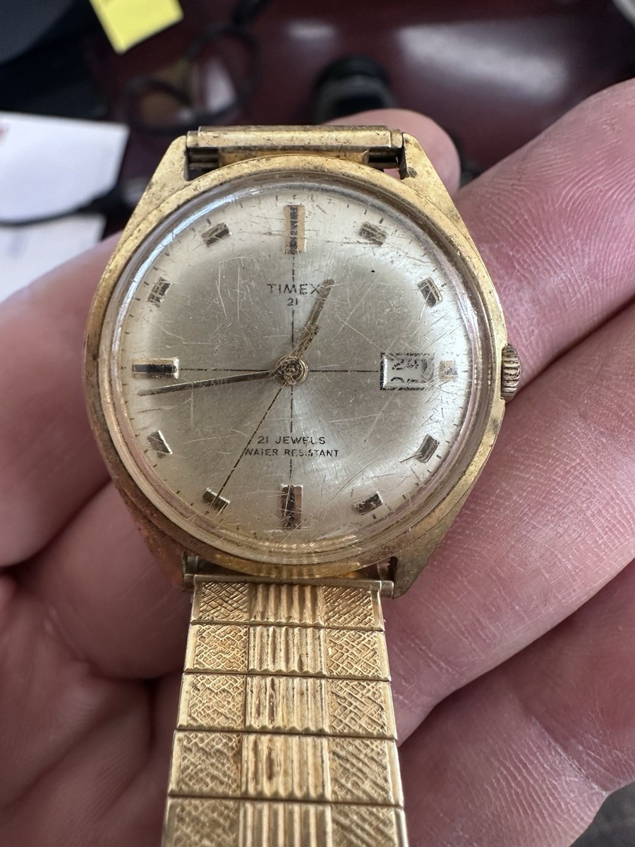 VINTAGE TIMEX 21 JEWEL 6544 7569A MENS FOR REPAIR 10K GF NOT