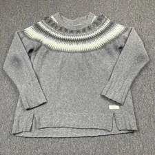 Barbour Jumper Womens UK 16 Grey Monmouth Knit Fair Isle Yolk Wool Sweater