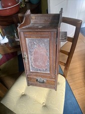Antique Edwardian Oak Wall Hanging Smokers Cabinet For Restoration Or Spares