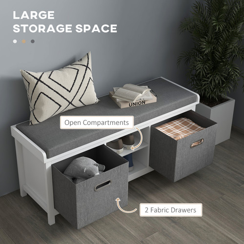HOMCOM Storage Shoe Bench with Cushion, Fabric Drawers for Entryway, White - Picture 6 of 11