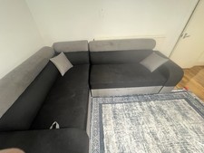Black/Grey Fabric Corner Sofa Bed, Convertible, 4 Seater 190x90x45cm