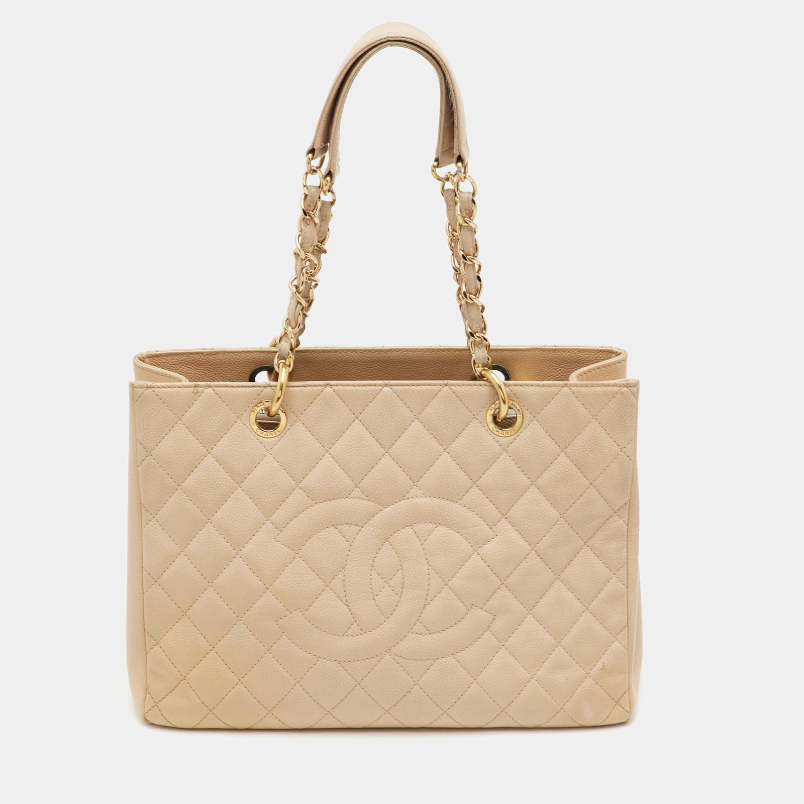 Chanel GST Beige Quilted Caviar Leather Grand Shopping Tote