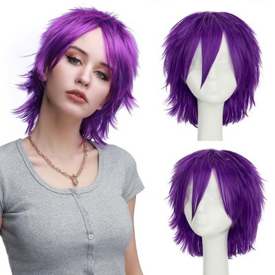 Unisex Short Green Wig Women Men's Short Layered Fluffy Spiky Wigs with Bangs 