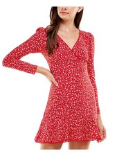 CITY STUDIO Womens Red Fitted Lined Trim Long Sleeve Mini Fit + Flare Dress M
