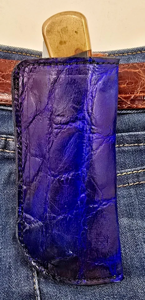 Funda de cuero Buck 110 piel de cocodrilo estuche hecho a mano 6265 cuchillo azul cuchillo caimán Foto 2 de 4