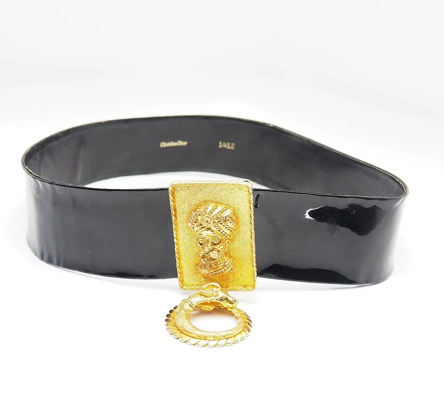 Ceinture pendante Runway Christian Dior cuir noir homme en turban ram 1412