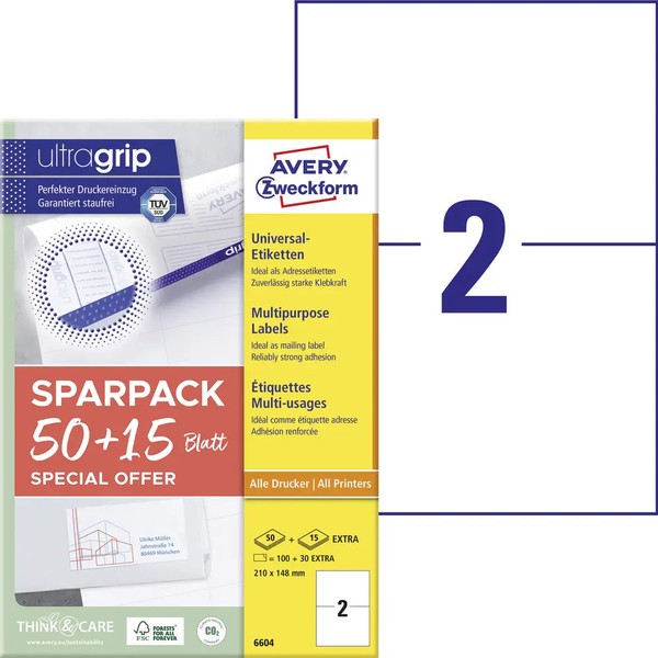 130Er Multipack Avery-Zweckform 6604 Universal-Etiketten 210 X 148 Mm Papier-image