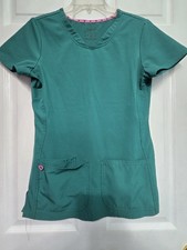 HeartSoul Scrub Top Size XS-Green V-Neck-Chest 19"/L 27"