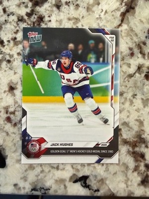 2026 TOPPS NOW OLYMPIC CARD TEAM USA JACK HUGHES #18 GOLDEN GOAL WINS GOLD
