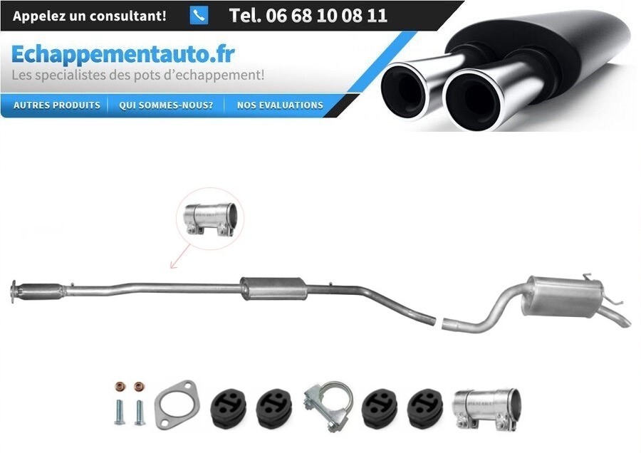 Échappement arrière pour Fiat Idea 1.4 avec kit de montage complet pour modèles 2003 à 2012