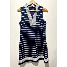 Eliza J dress coastal spring summer vacation black white stripes trim women M