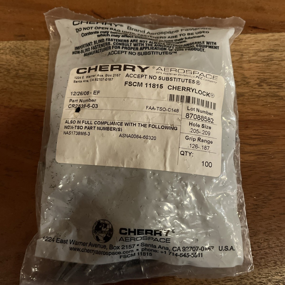 Cherry Aerospace CR2539-6-03 NAS1738M6-3 Rivet Aviation Pack | eBay
