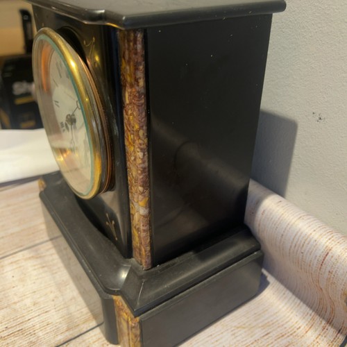 Antique Houdebine & Cie Paris 8 Day Mantel Clock Black Slate Marble Inlay 19th C - Picture 5 of 17