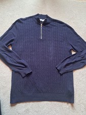 Mens Nigle Hall Cashmere Blend Blue Cable Knitt Jumper Size Large A-43 5