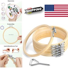 6 Inch Embroidery Hoops Set of 6 Bamboo Round Frames with Metal Screw Tool
