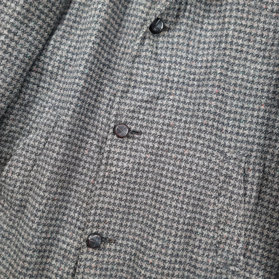Vintage HARRIS TWEED Coat Mens L Large Grey Long Overcoat Pure Wool Houndstooth - Image 3 of 4