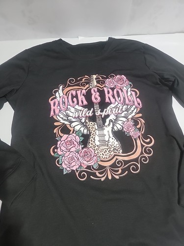 Women's Size Small Lightweight Long Sleeves Rock & Roll T-Shirt – Black - Bild 2 von 3