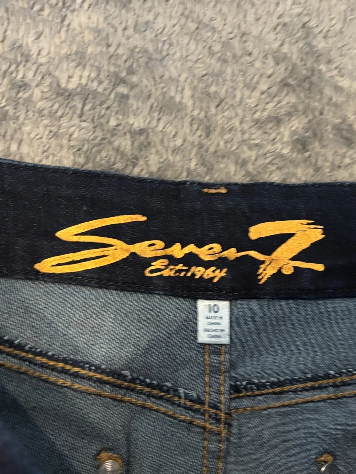 Jeans Seven7 para mujer 10 sin barriga tiro alto ajustados azul oscuro denim elástico Foto 2 de 4