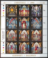 Guernsey 1993 Navidad: Juego de sábanas vitrales SG 622-633 MNH como nuevo