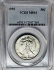 Lustrous 1935 Walking Liberty Silver Half Dollar 50C PCGS MS 64