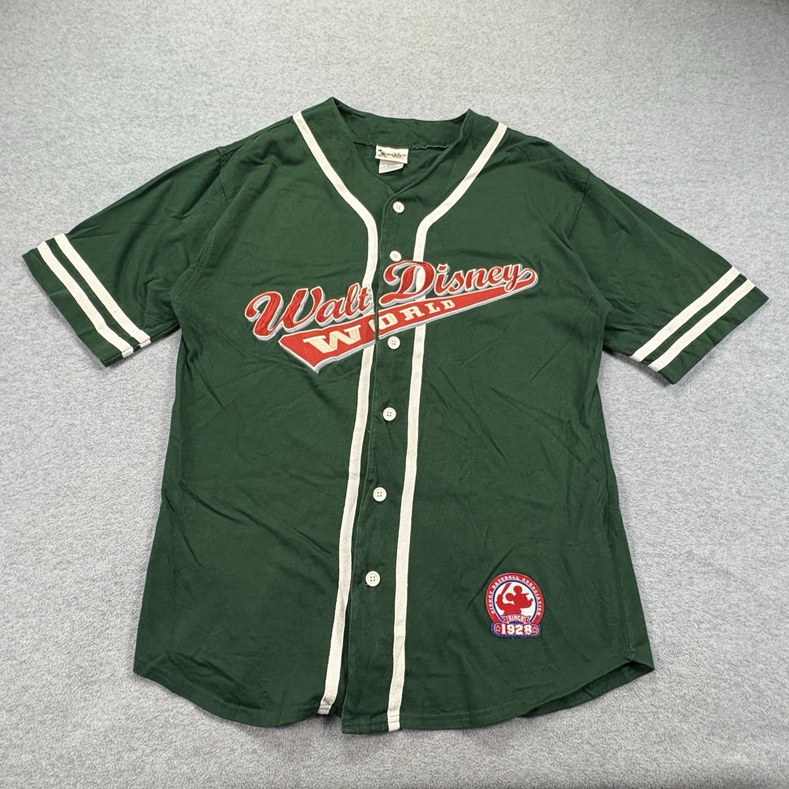 Vtg Walt Disney World Baseball Jersey Shirt Men’s M Green Mickey Baseball Assoc