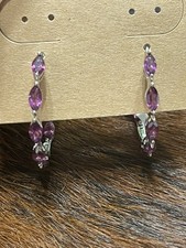 Natural Rhodolite Garnet Sterling Silver Hoop IN OUT Earrings Marquise