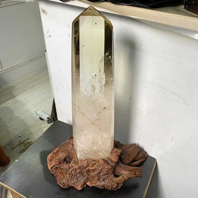 8.99LB Natural Citrine Quartz Obelisk Energy Crystal Tower Point Reiki+Stand