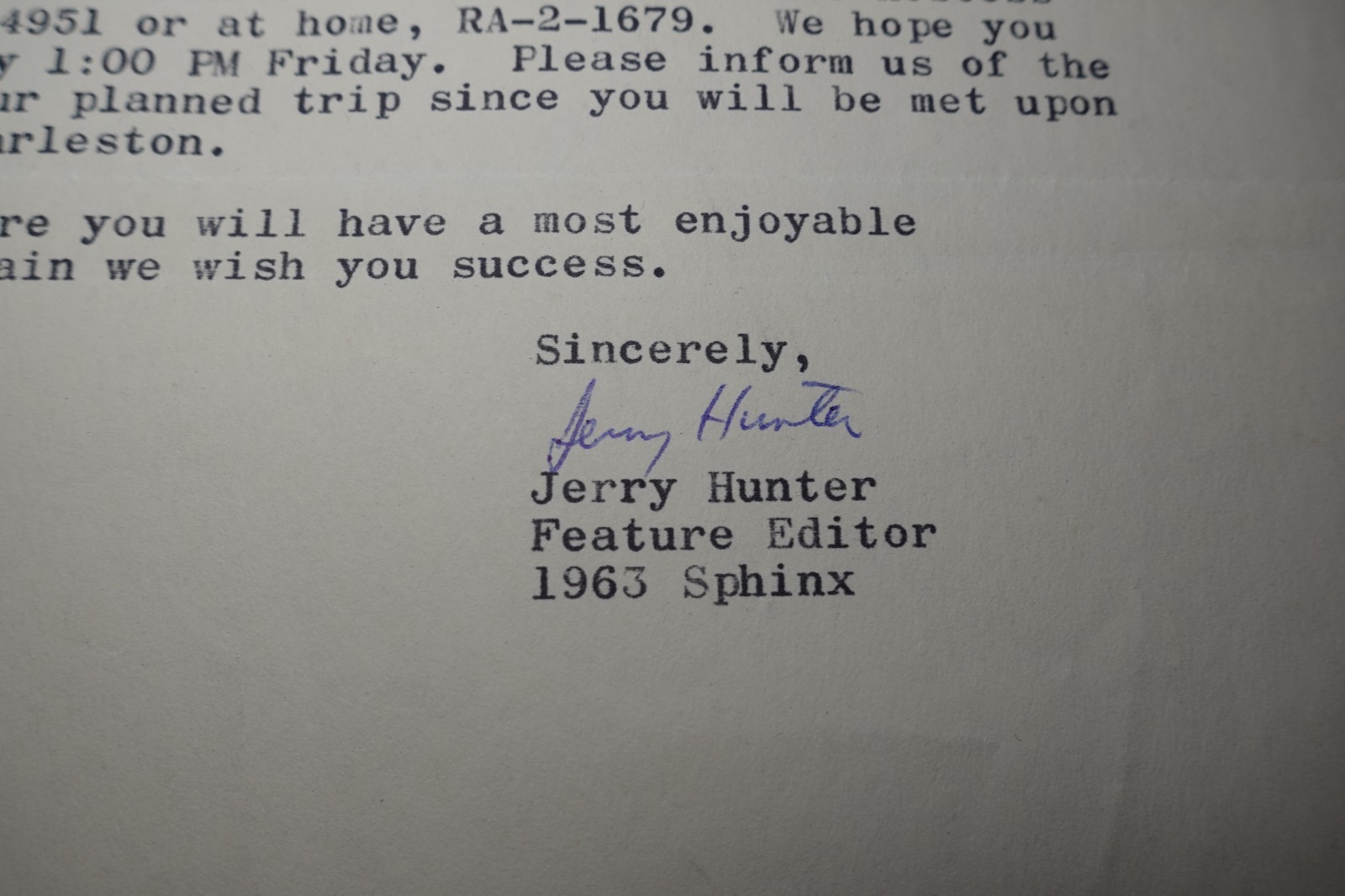 1963 The Citadel Military College Jerry Hunter Signed Sphinx Editor ...