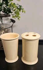 Martha Stewart Everyday Bead Ceramic Bathroom Toothbrush Holder,Tumbler Yellow