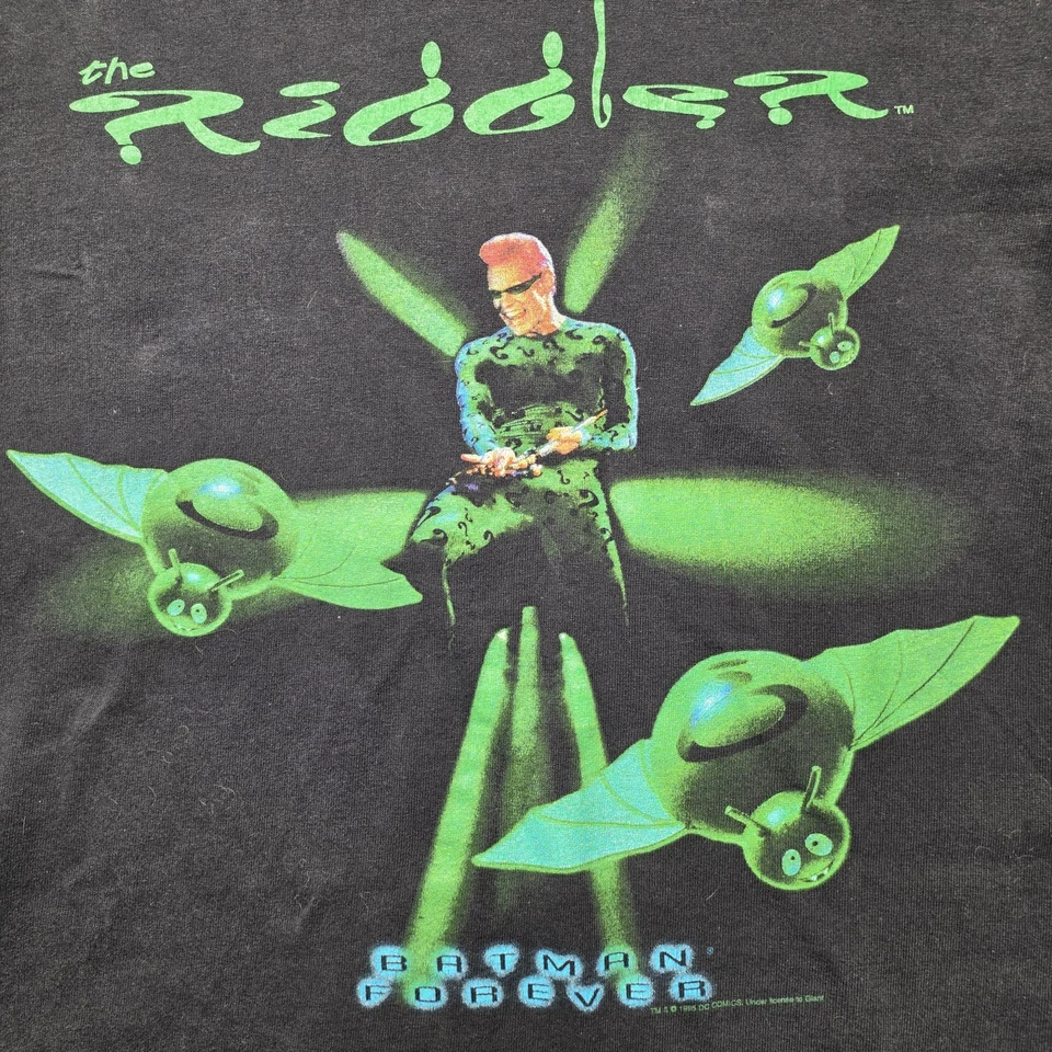 VTG 1995 Batman Forever The Riddler T-Shirt Youth Large Anvil USA Single Stitch - Image 4 of 4