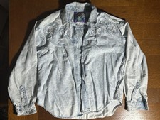 Vintage Jordache Denim Shirt Women's Medium Blue Light Back Pleated Button-Up
