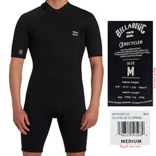 Billabong Men's Black Foil Series 2mm Back Zip Shorty Spring Wetsuit Size Medium