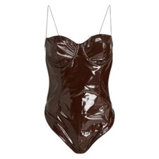 Oseree Chocolate Brown One Piece Swimsuit Balconette Shiny (Sizes M, L) RRP £205