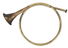 BRASS DECORATIVE SINGLE-COIL FRENCH HUNTING HORN/BUGLE, VINTAGE PATINA, 13" DIAM