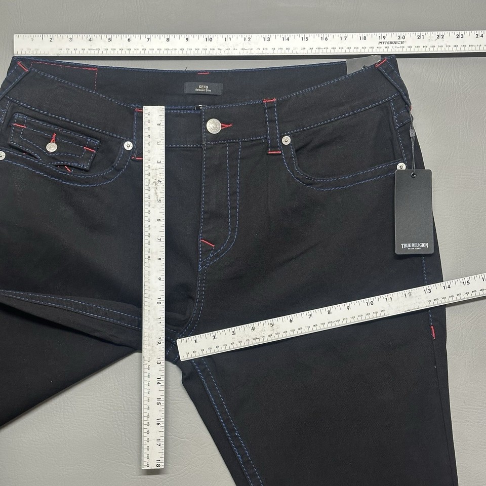 True Religion GENO Big T Flap Short Jeans Mens 38x32 Black Rinse Denim ...