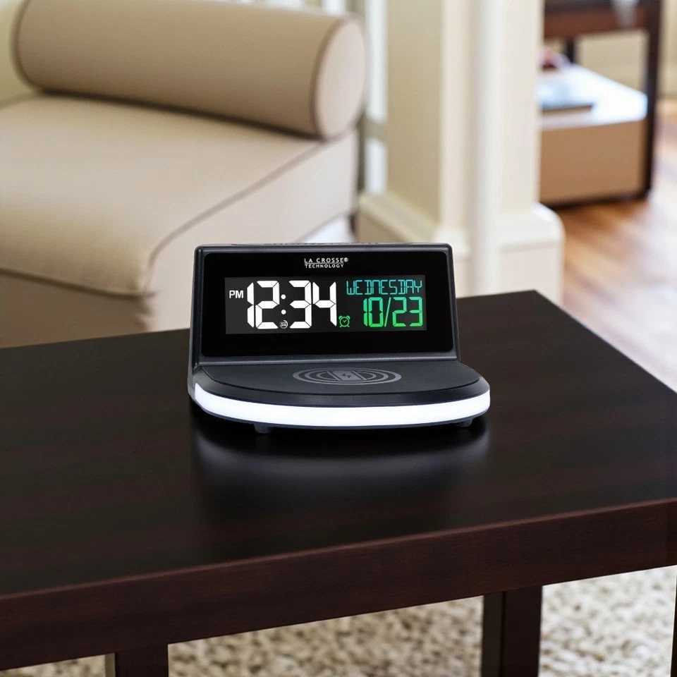 Digital Alarm Clock Qi-Certified Wireless Charging Glowing Light Base USB Port - Image 3 of 4