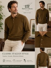 Henry Cottons 100% Virgin Wool Knit Polo Swea...
