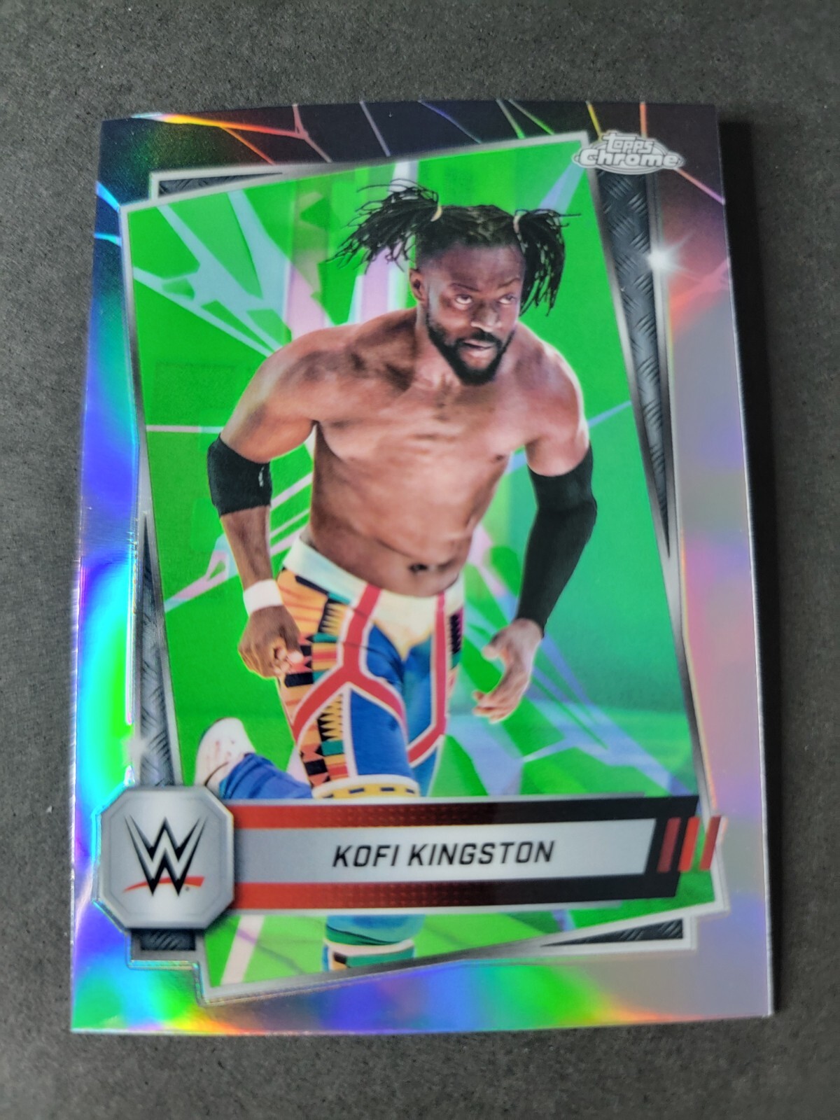 Kofi Kingston 2025 WWE Topps Chrome Neon Green & Black Refractor