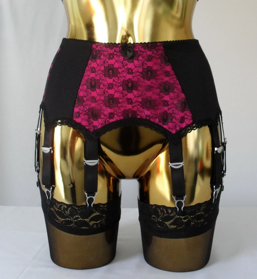 MED-XL 14 Bracelet Rose Cerise Lycra Noir Dentelle Créateur Burlesque Bretelle - Photo 2/4