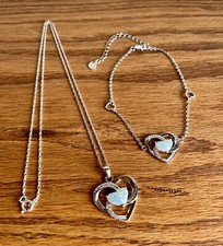 I Love You to The Moon and Back Opal Heart 925 Sterling Silver Necklace Bracelet