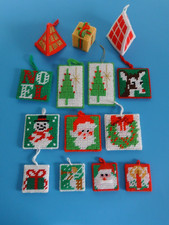 Vintage Handmade 14 Needlepoint Christmas Ornaments  2 sided  various sizes