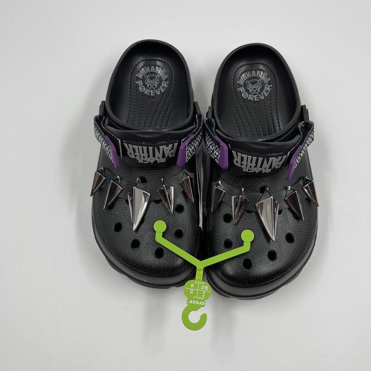 新品タグ付クロックスcrocs er ブラック M8/W1026cm Crocs X Black Panther Wakanda Forever Clogs W10 M8 Marvel Special