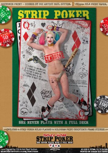 MARGOT ROBBIE SEXY HARLEY QUINN Suicide Squad DC Comic Signed Print Strip Poker - Afbeelding 1 van 14