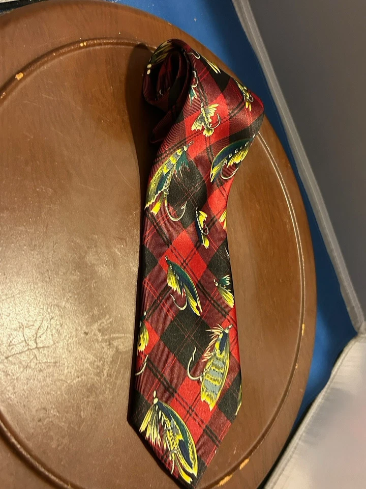 Señuelos de pesca Mercedes rojo 100 % seda Myung Ju corbata a cuadros Foto 2 de 4