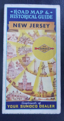 1937  New Jersey road map Sunoco oil pictorial eastern Pennsylvania