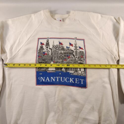 Felpa girocollo bianca vintage JERZEES Nantucket taglia large - Foto 8 di 10